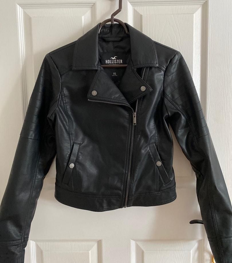 hollister black leather jacket