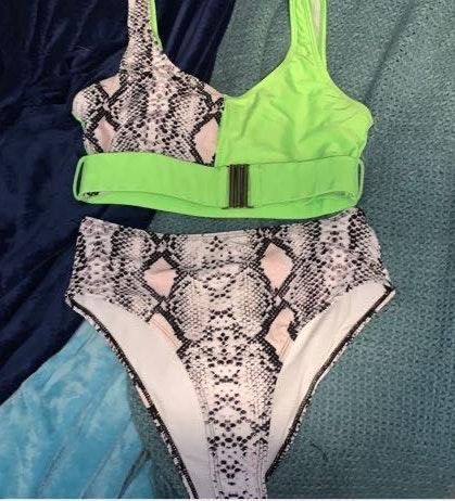green snakeskin bathing suit