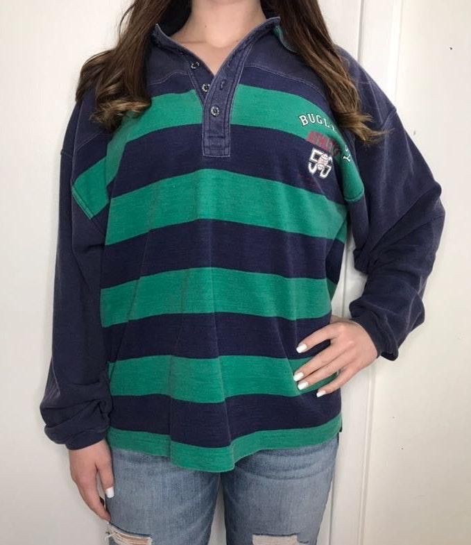 Bugle Boy Striped Green And Navy Long Sleeve Shirt Curtsy