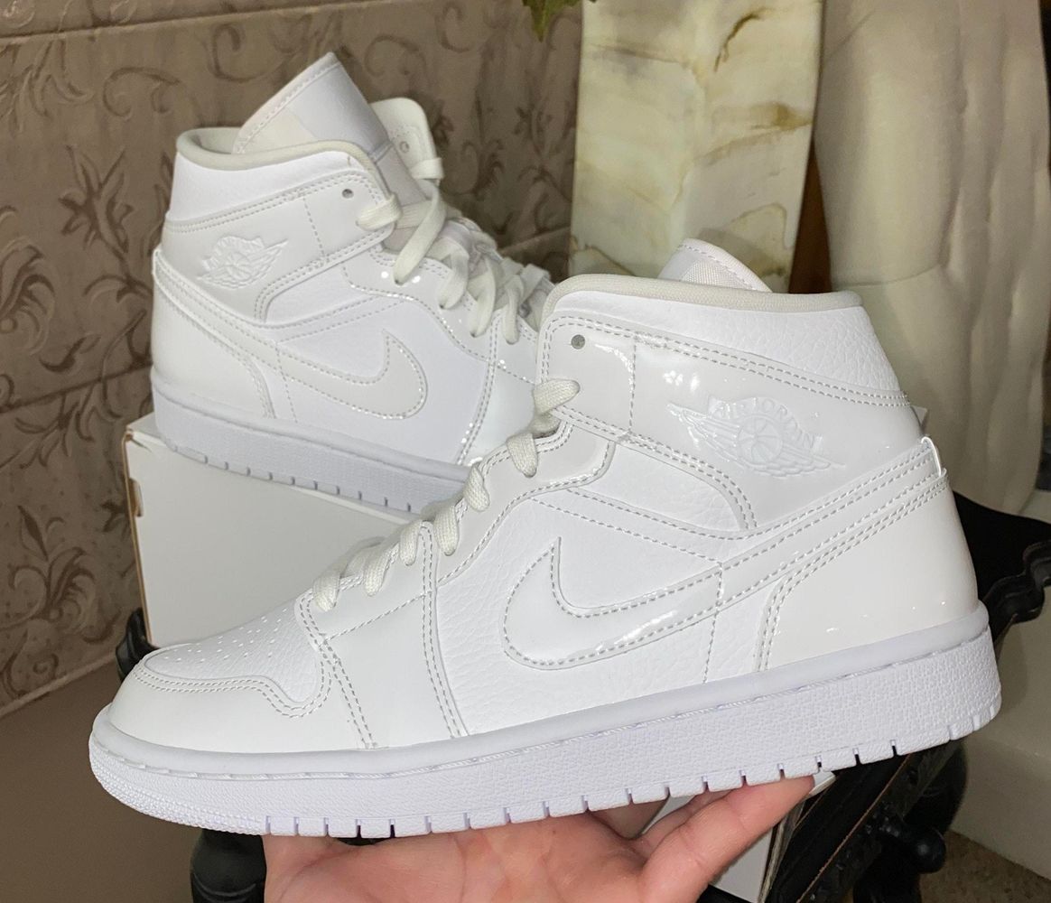 jordan 1 mid triple white patent swoosh