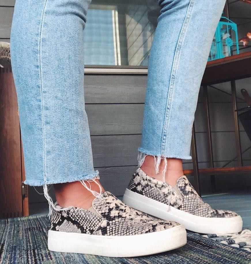 snakeskin steve madden slip ons