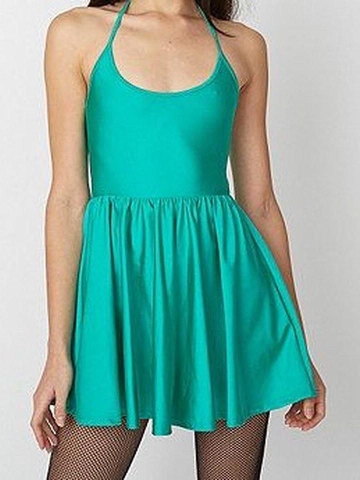 American Apparel Metallic Green Skater Dress Curtsy