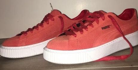 red puma platform sneakers