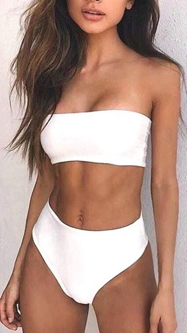 bandeau and high waisted bikini