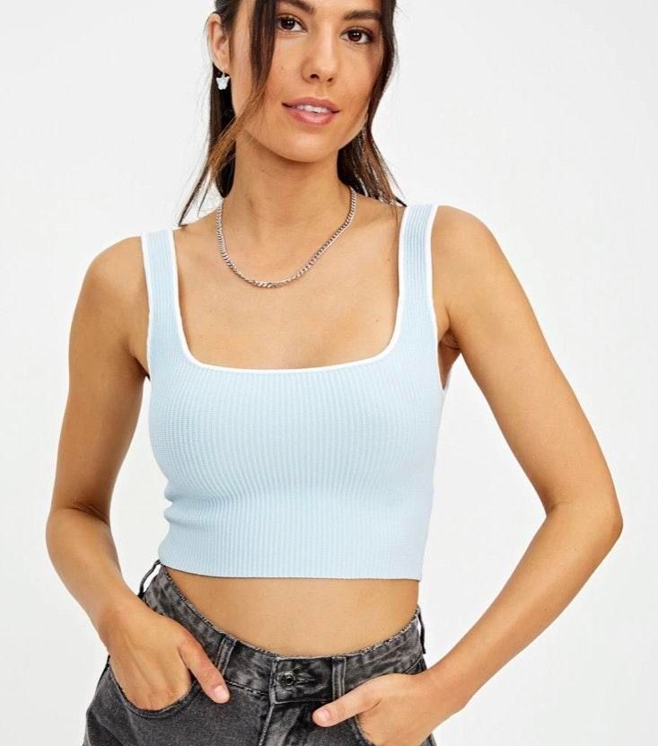 Glassons Square Neck Trim Rib Tank Top Curtsy
