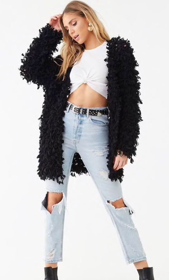 black shaggy knit jacket