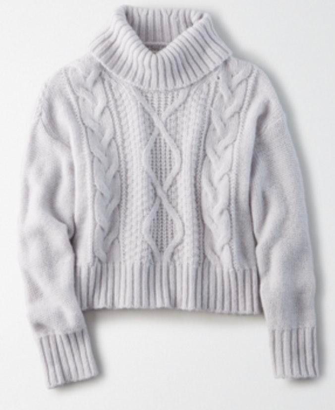 black cropped cable knit sweater