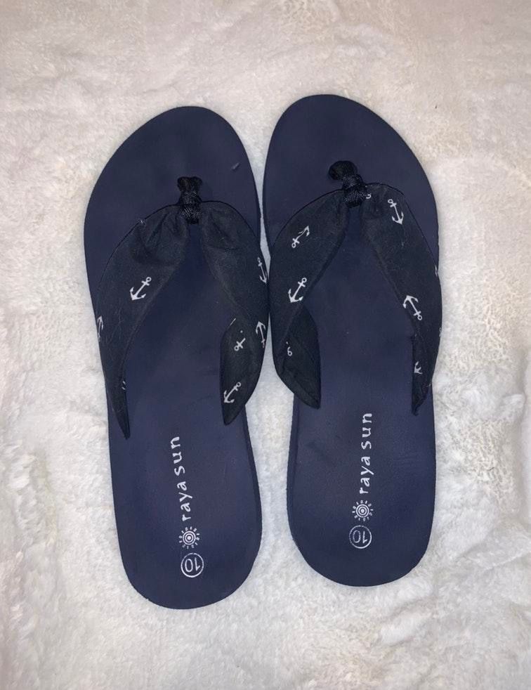 navy blue wedge flip flops