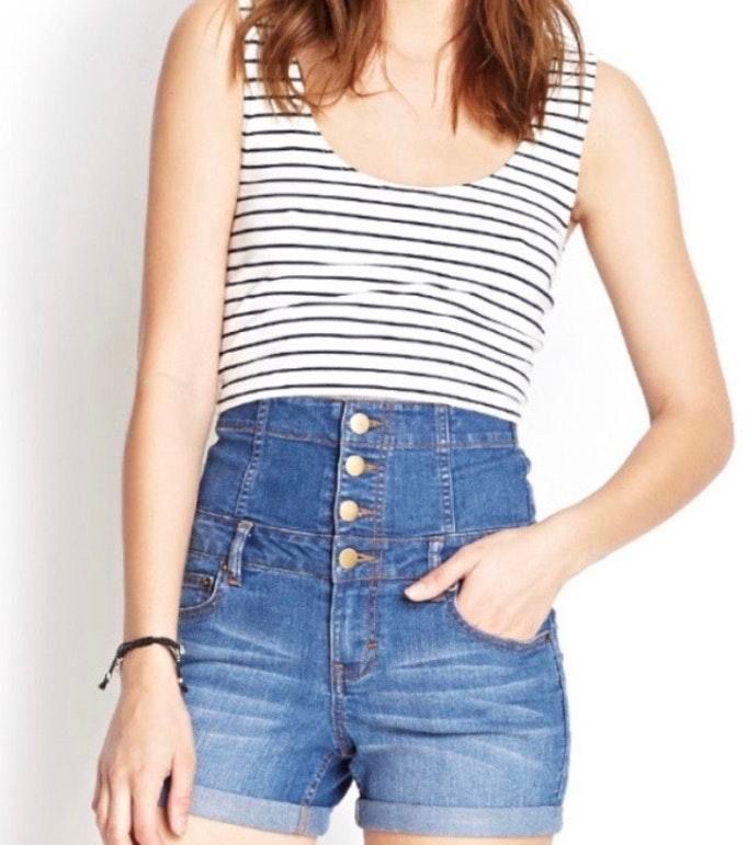 Forever 21 High Waisted Shorts Denim Button Fly Curtsy