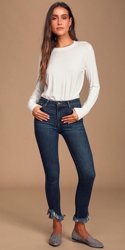 dark wash frayed hem jeans