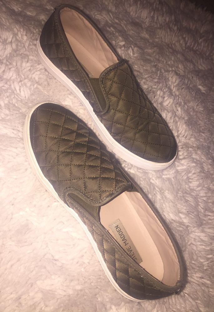 army green slip on shoes
