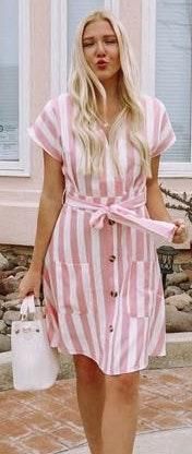 pink and white striped dress