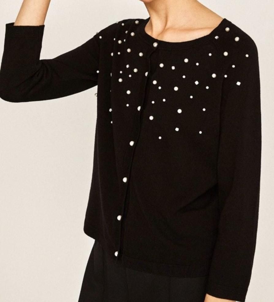 zara cardigan pearl buttons