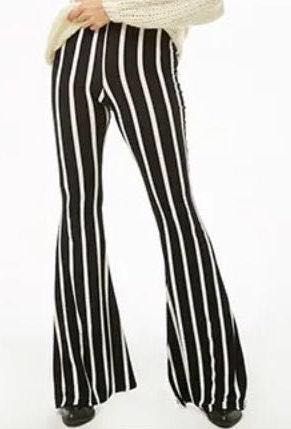 black and white striped flare jeans