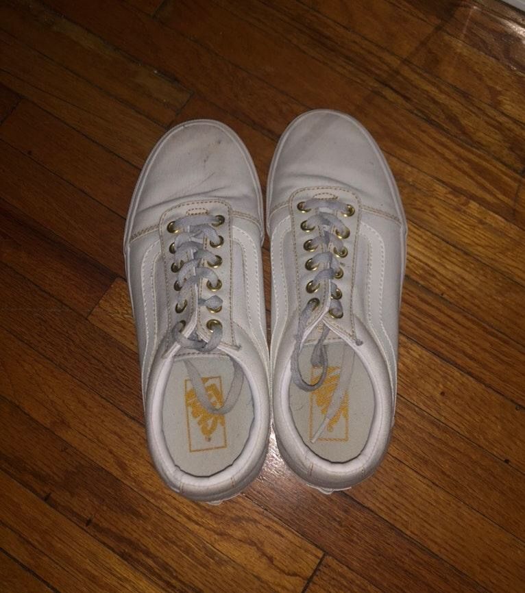 gold and white vans
