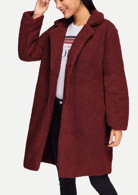 maroon teddy bear coat