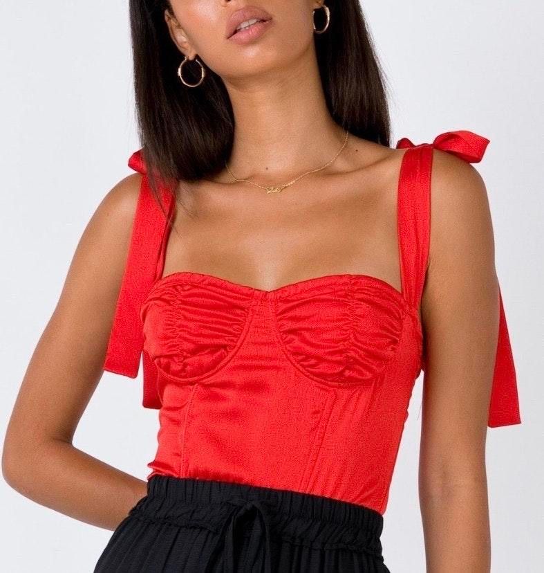 red bustier top