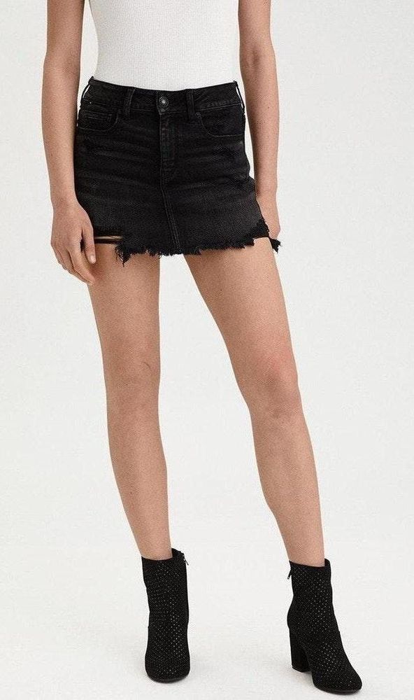 mini denim ripped skirt black