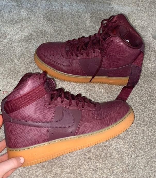 burgundy high top air force ones