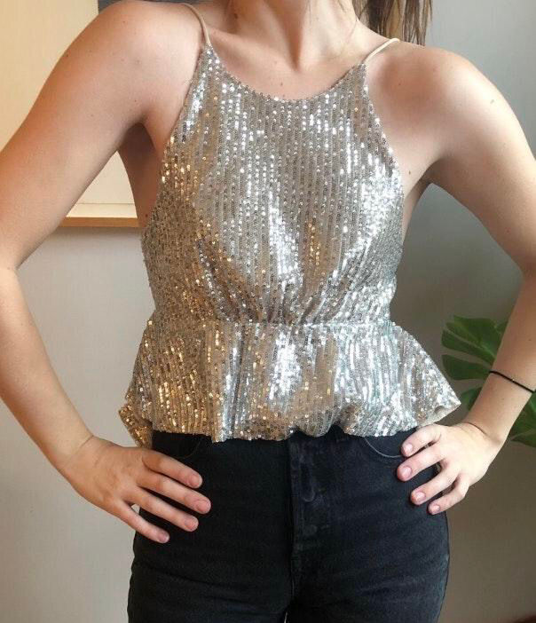 zara gold sequin top