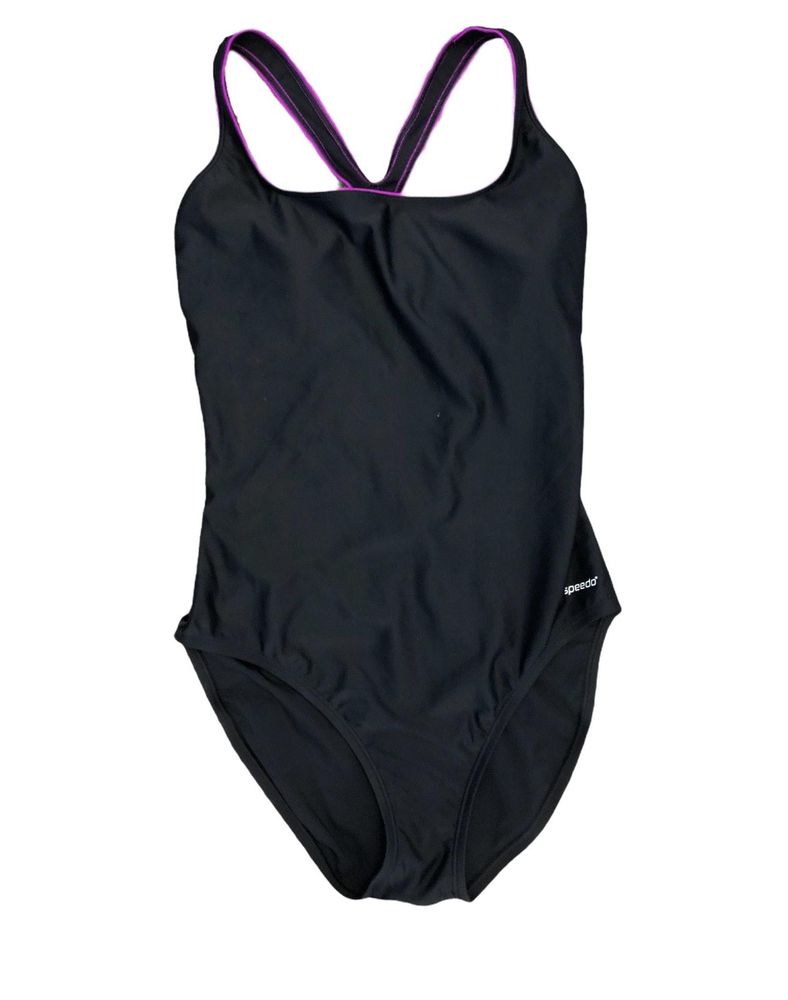 Speedo One Piece Swimsuit Black Purple Curtsy