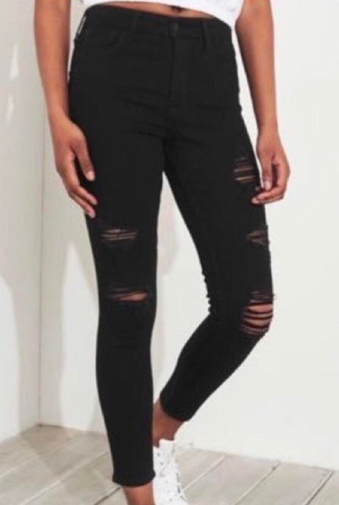 black ripped jeans womens hollister