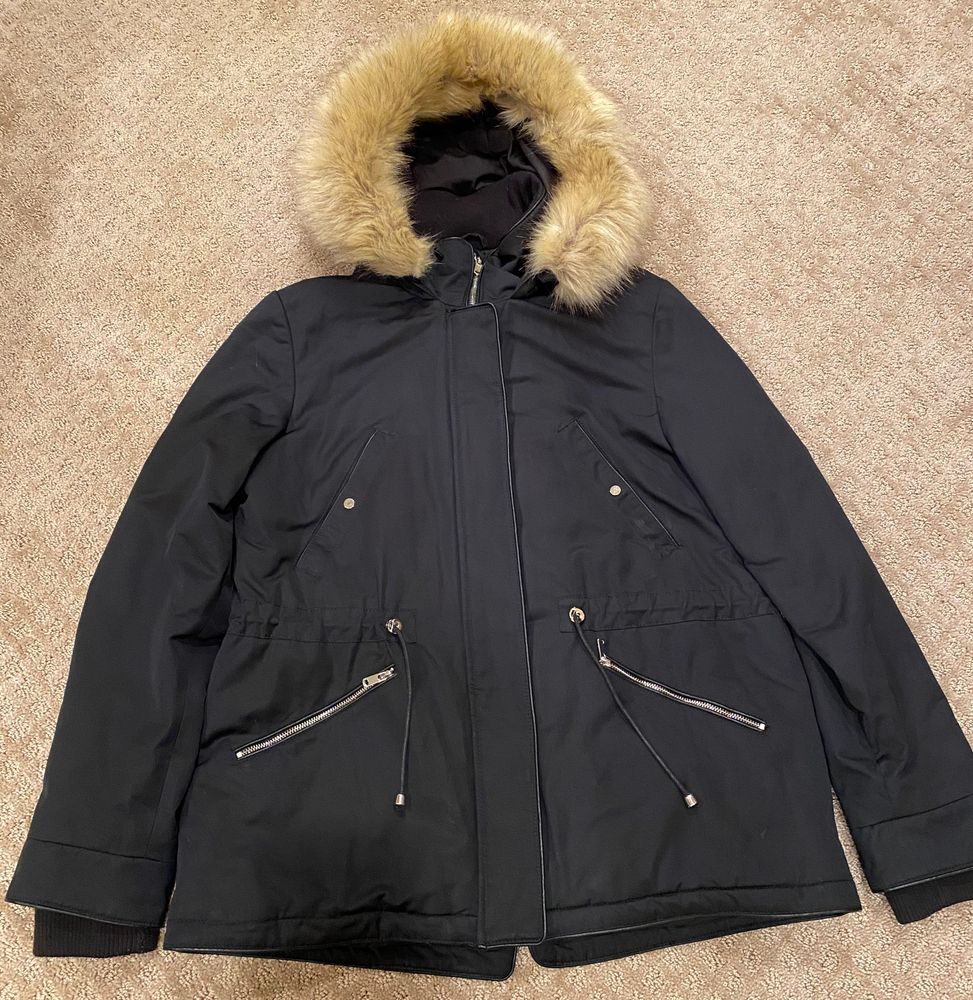 zara black jacket with fur hood