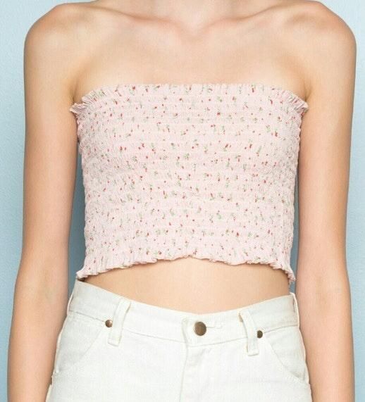 pink smocked tube top