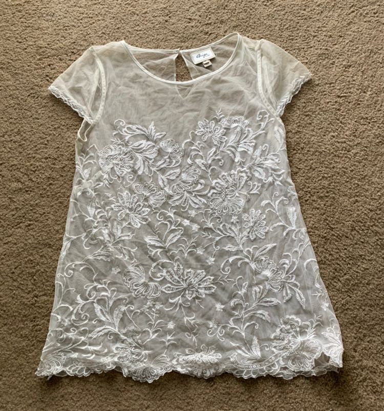 white mesh embroidered top