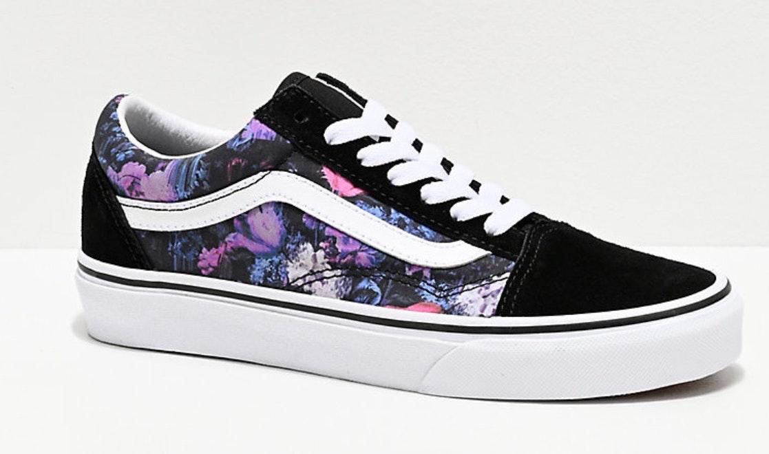 vans old skool warped floral & black skate shoes