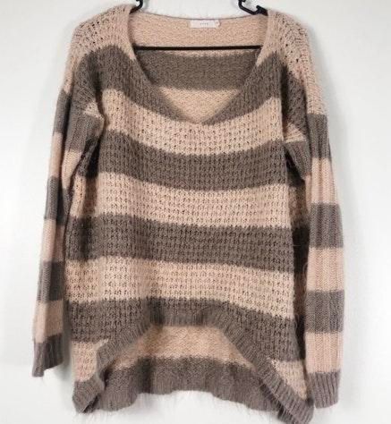 Lush Clothing Lush Fuzzy Knit High Low Oversized V Neck Sweater Curtsy