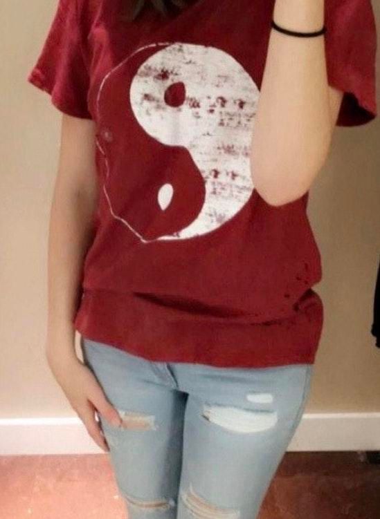 red oversized graphic tee