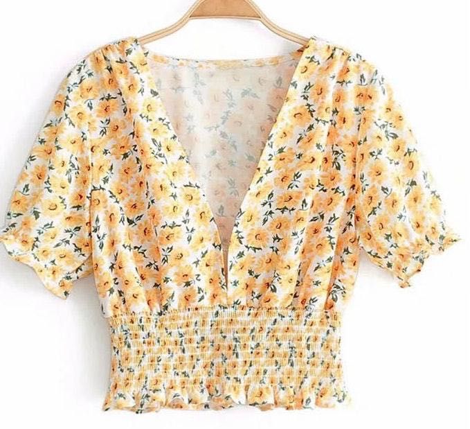 yellow flowery top