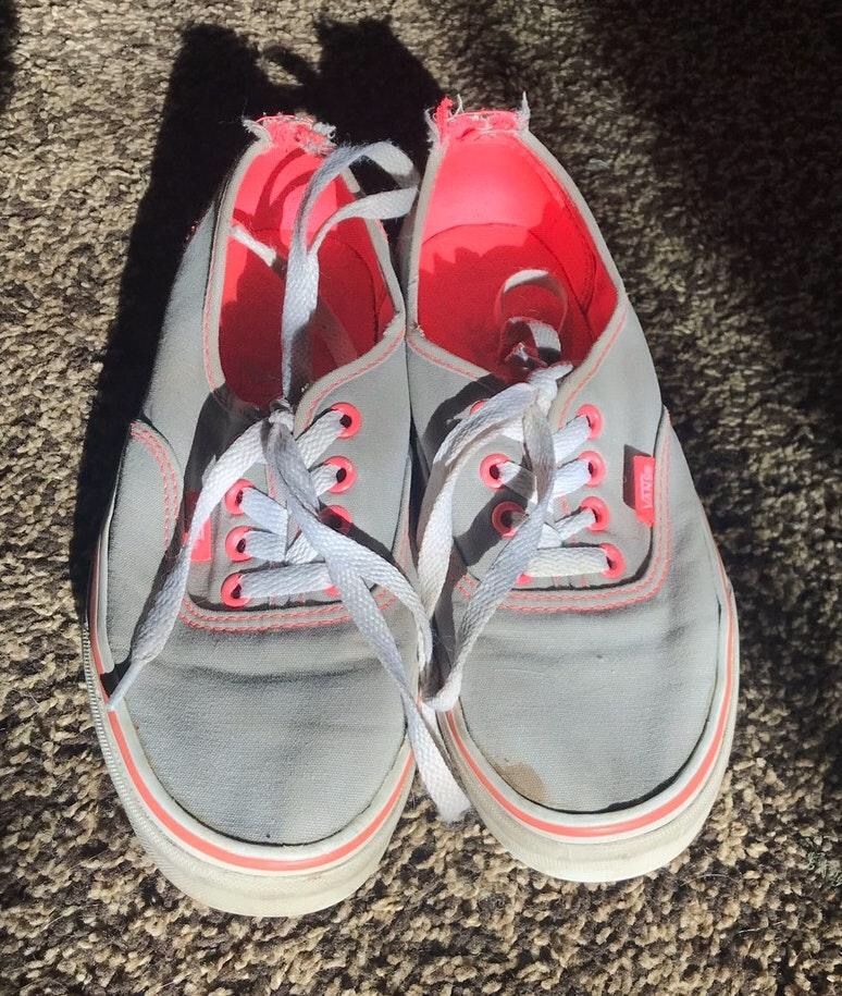 grey and pink vans