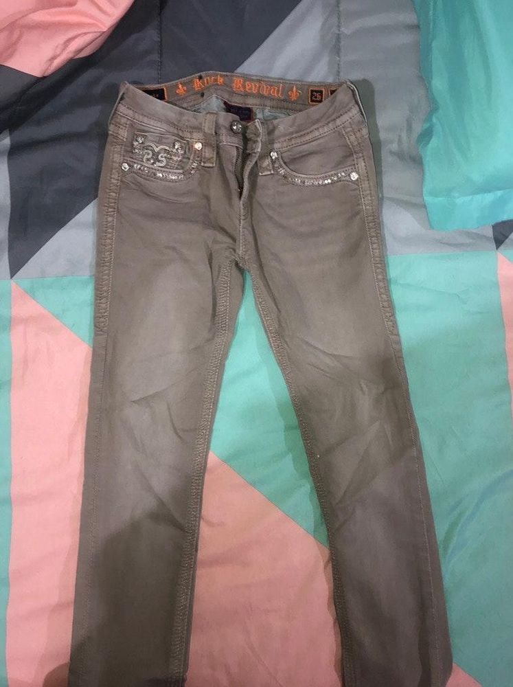 tan rock revival jeans