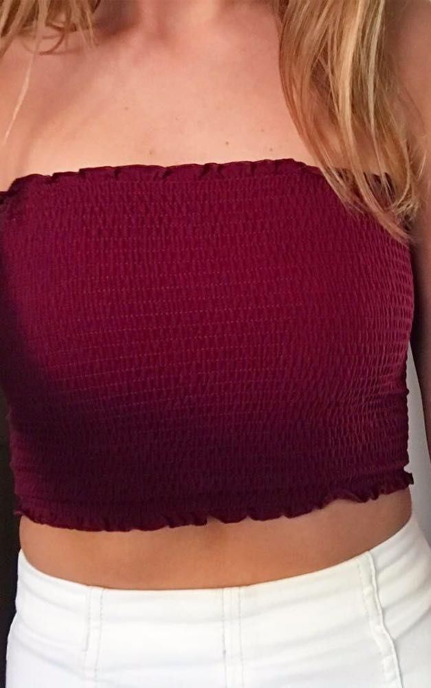 pink smocked tube top