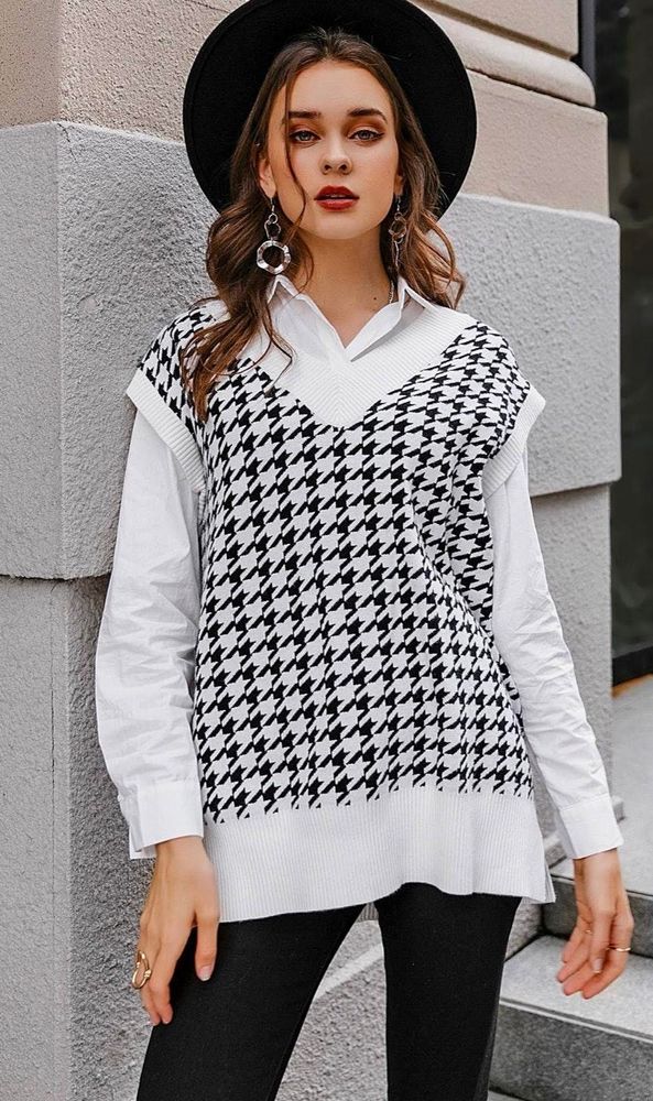 sweater vest black and white