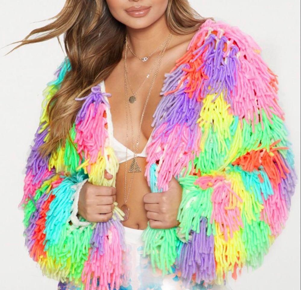colorful shaggy cardigan