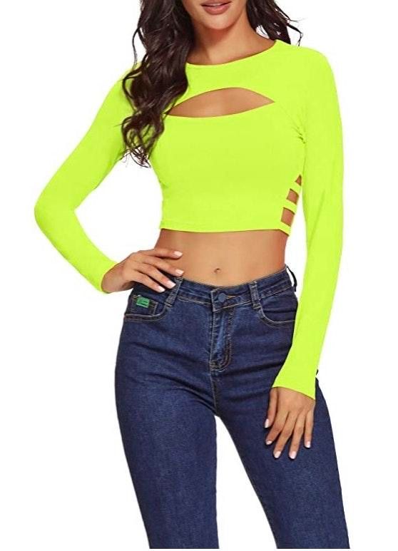 neon green long sleeve crop top