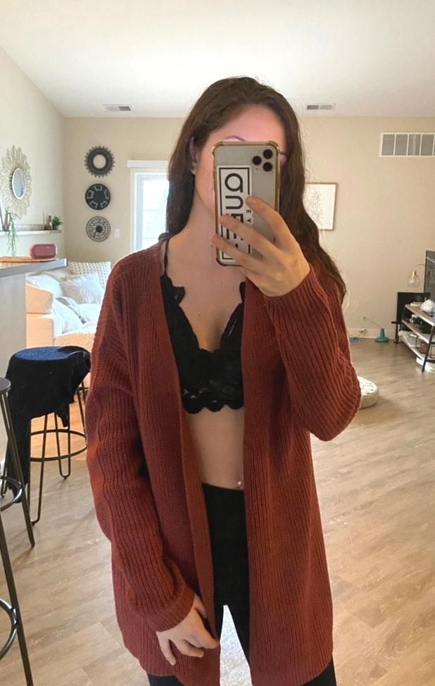 rust colored cardigan