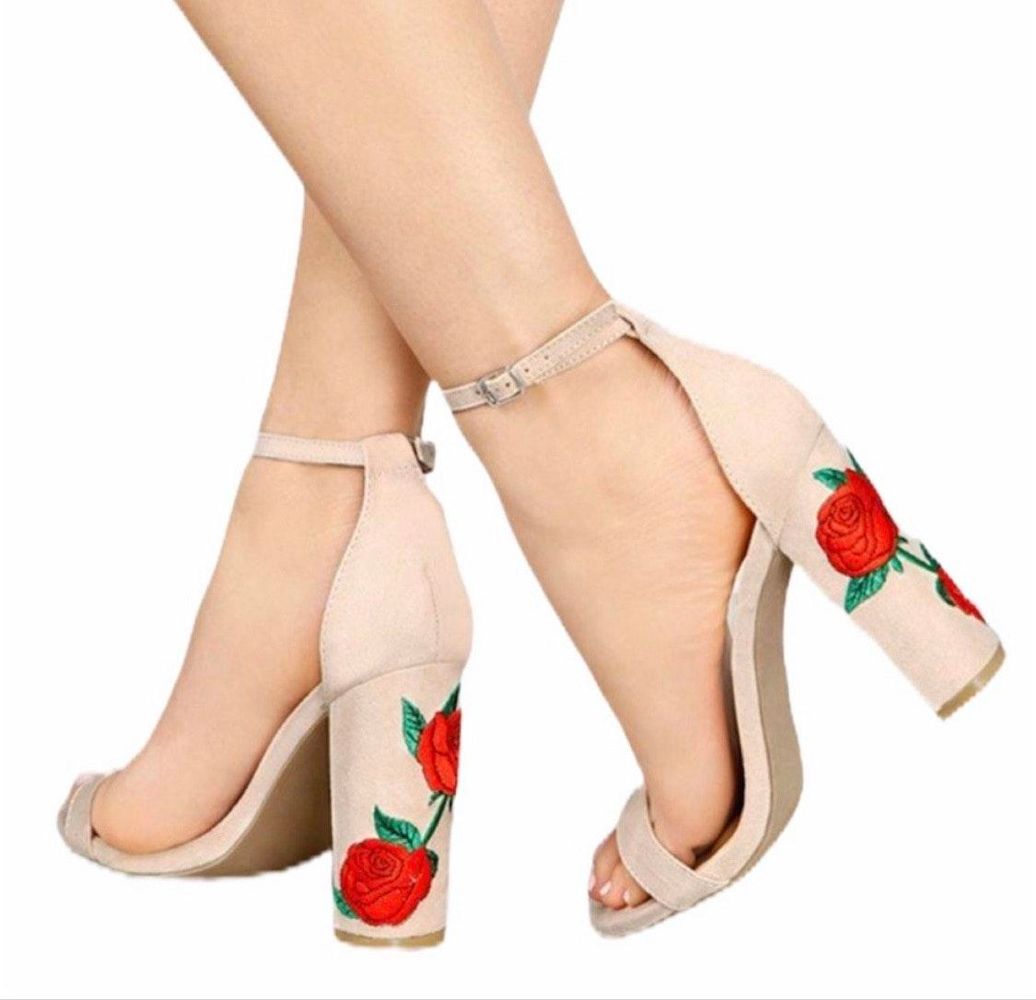 rose embroidered heels