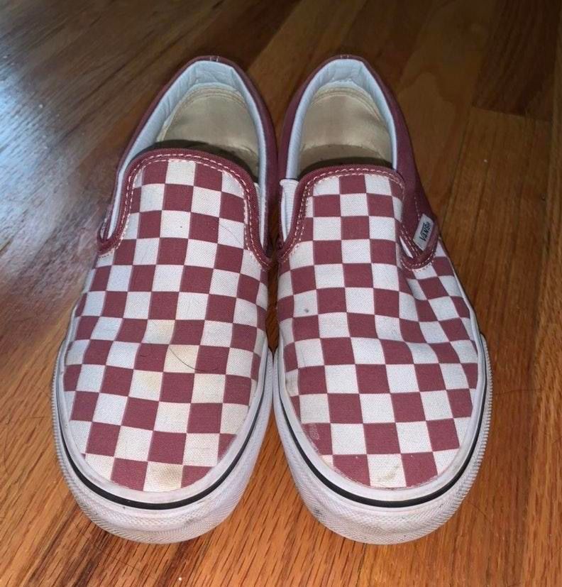 maroon vans checkered