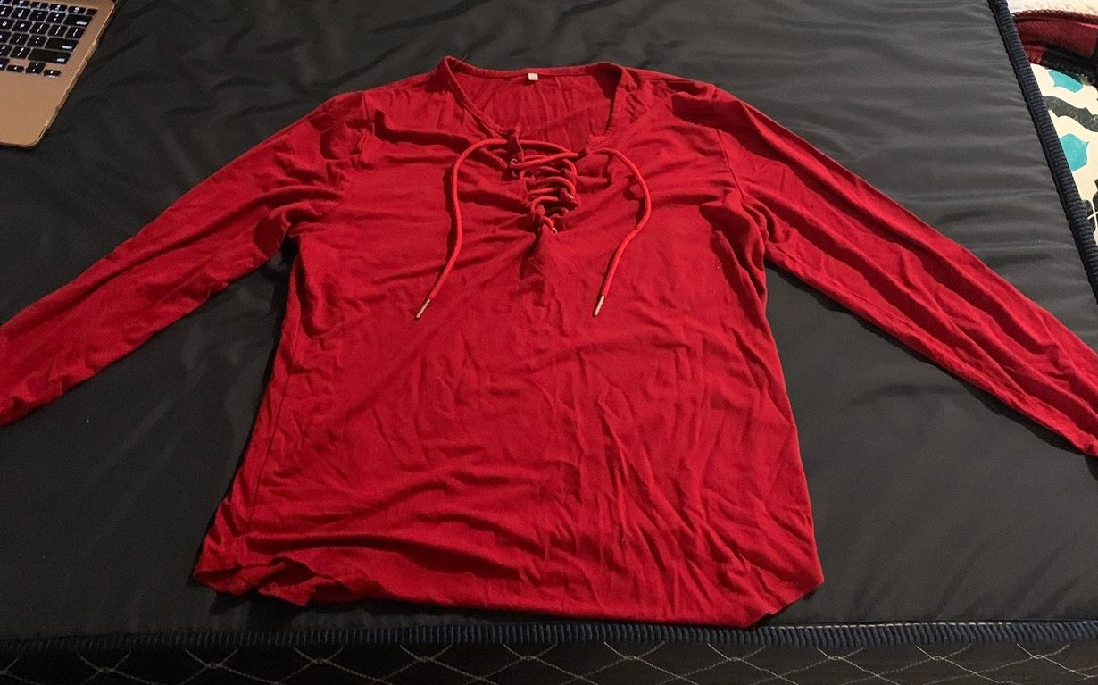 red fitted long sleeve shirt