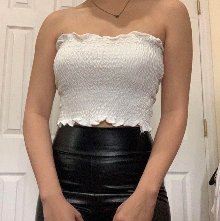 white ruffle tube top