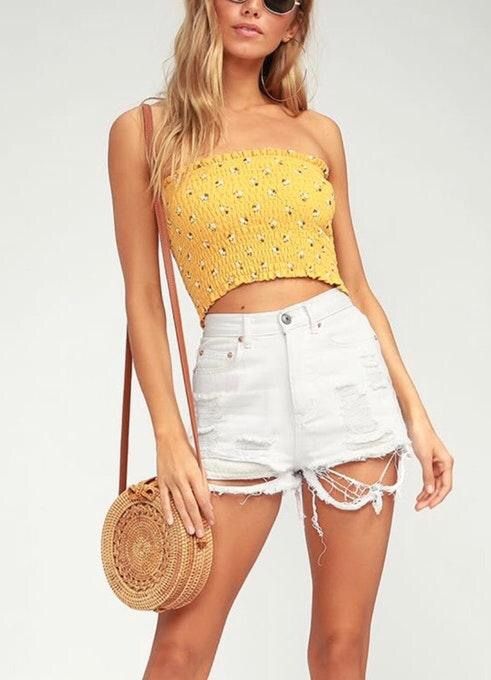 yellow floral crop top