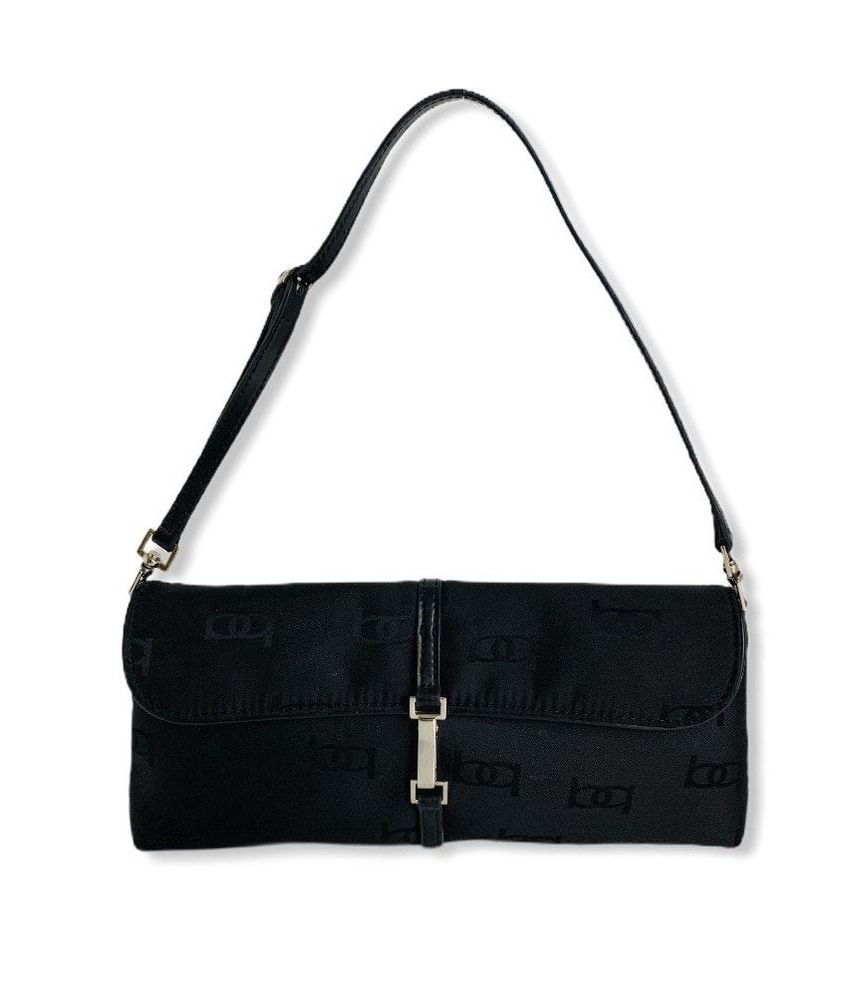 Bebe Black Signature Logo Fabric Shoulder Bag Curtsy