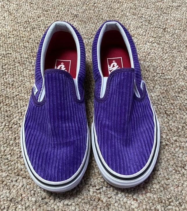 purple corduroy slip on vans