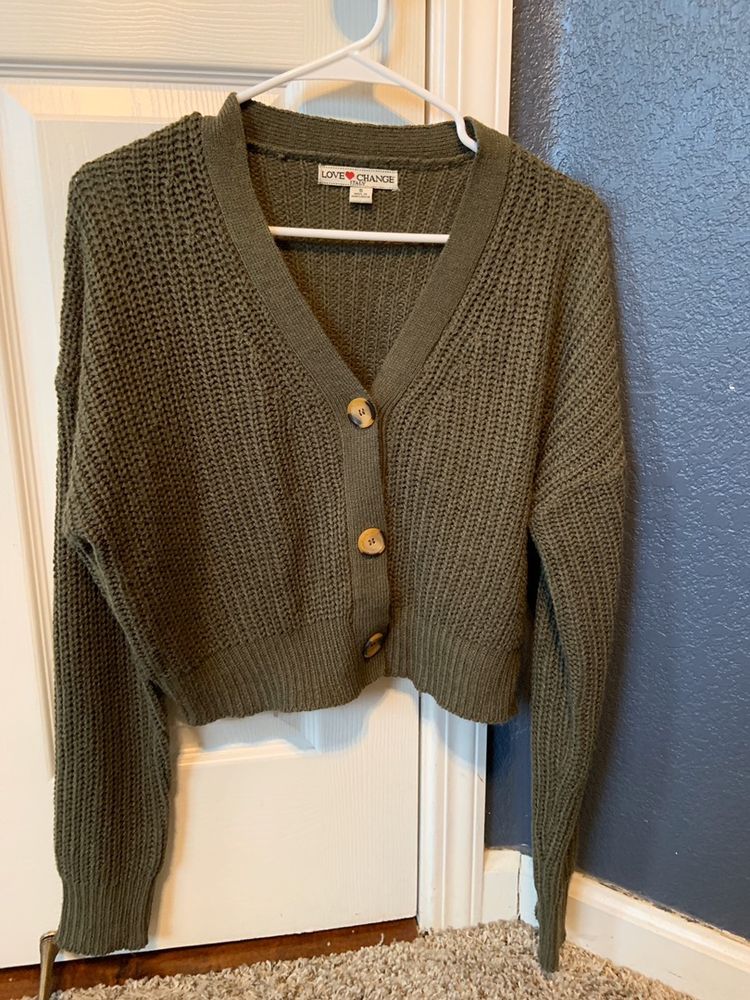 olive green cropped cardigan