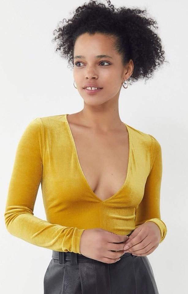 plunge neck long sleeve top