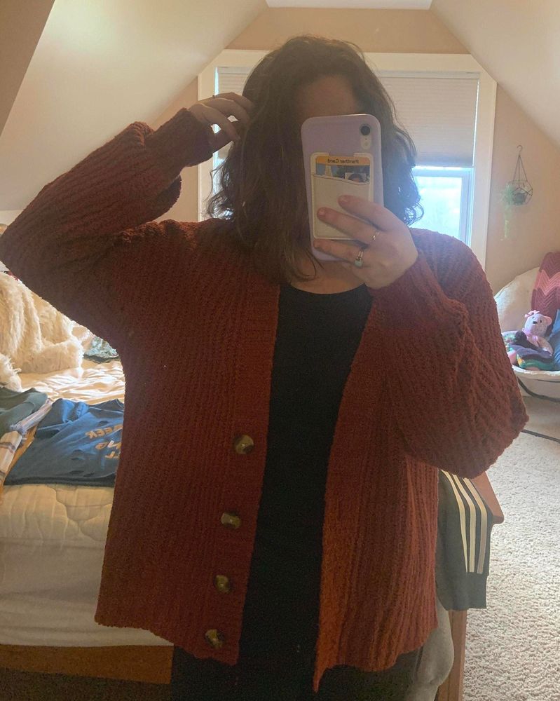 rust colored cardigan